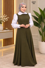 Robe longue évasée vert kaki femme — 023077