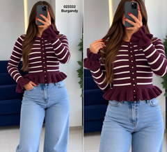 Pull laine rayé 023332, coloris Burgandy