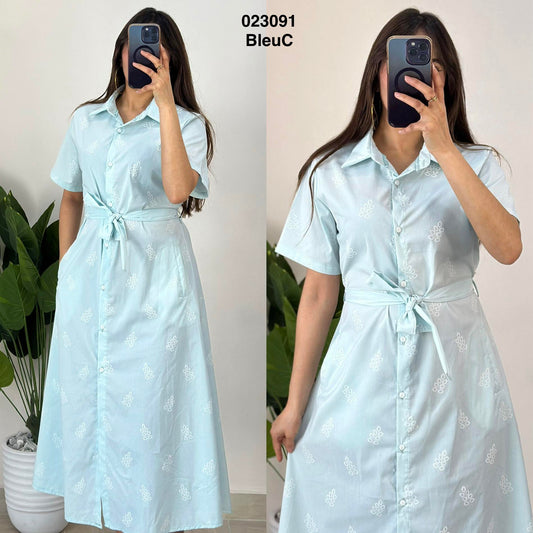 Robe chemise demi manche avec ceinture 023091