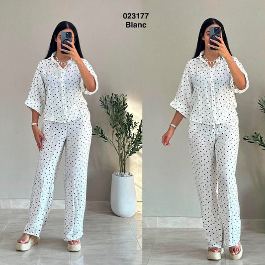 Ensemble 2ps chemise +pantalon avec pois 023177