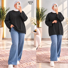 Pull femme rayé noir 023339