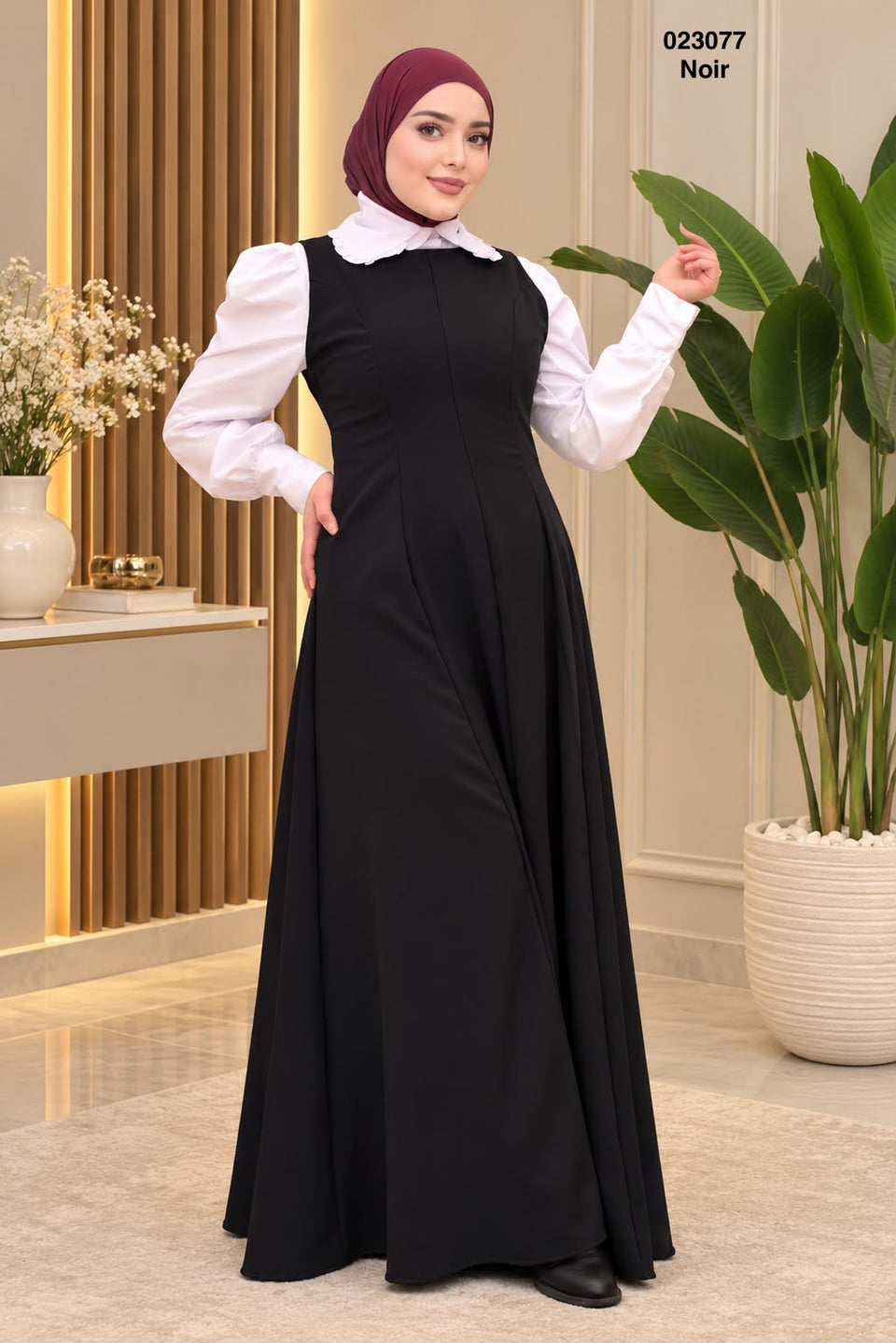 Robe longue évasée noire femme — 023077