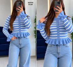 Pull laine rayé 023332, coloris B.ciel
