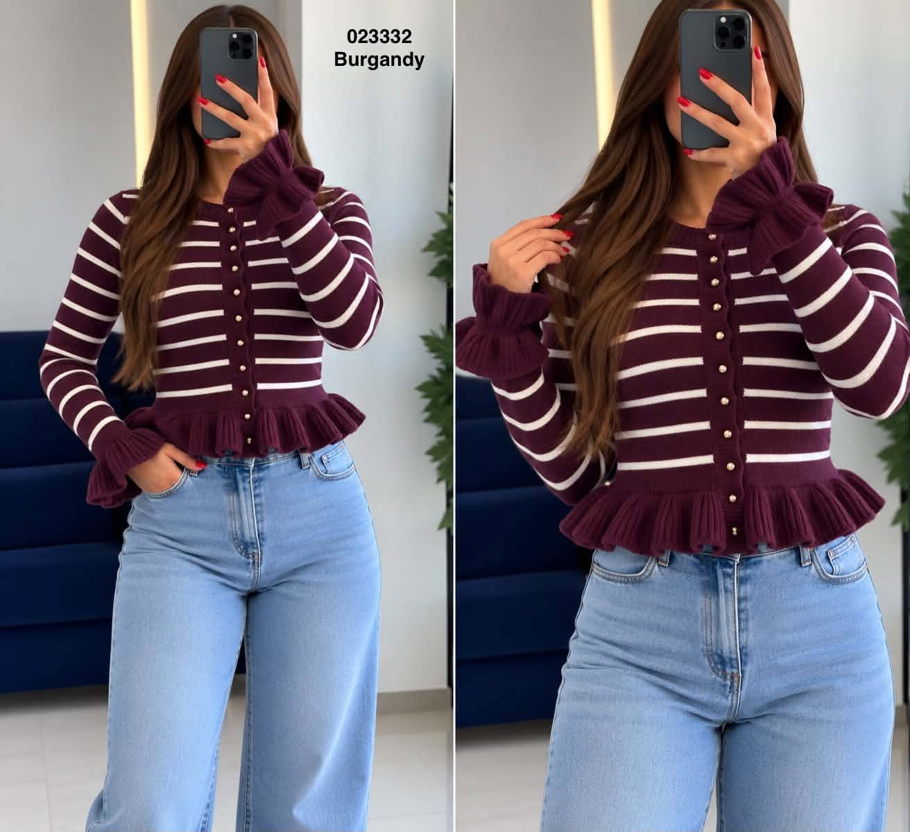Pull laine rayé 023332, coloris Burgandy