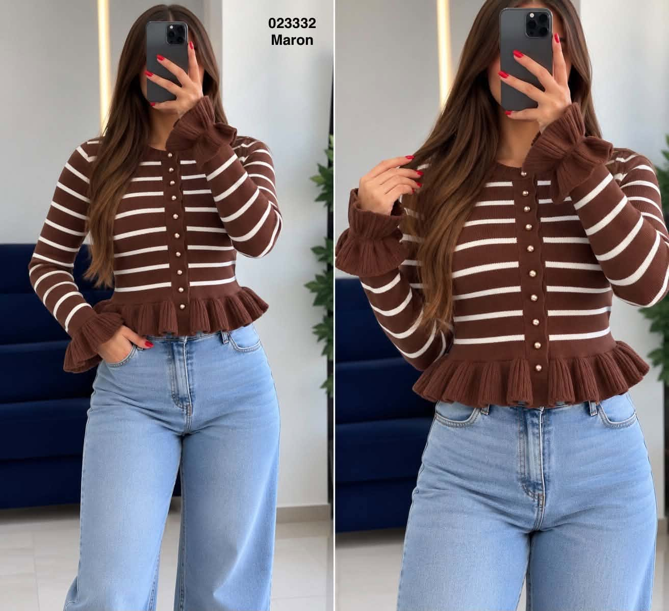 Pull laine rayé 023332, coloris Maron
