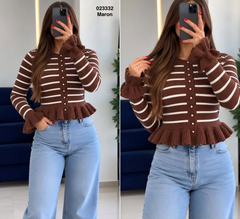 Pull laine rayé 023332, coloris Maron