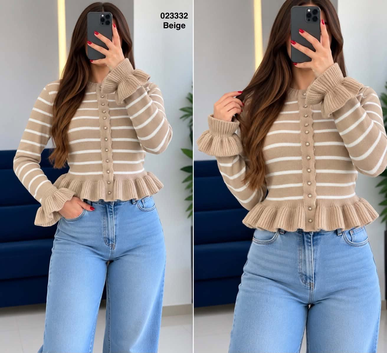 Pul laine rayé 023332 - Beige