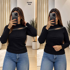 Pull laine strass ouverture décorative – Noir – 023350