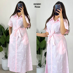 Robe chemise demi manche avec ceinture 023091