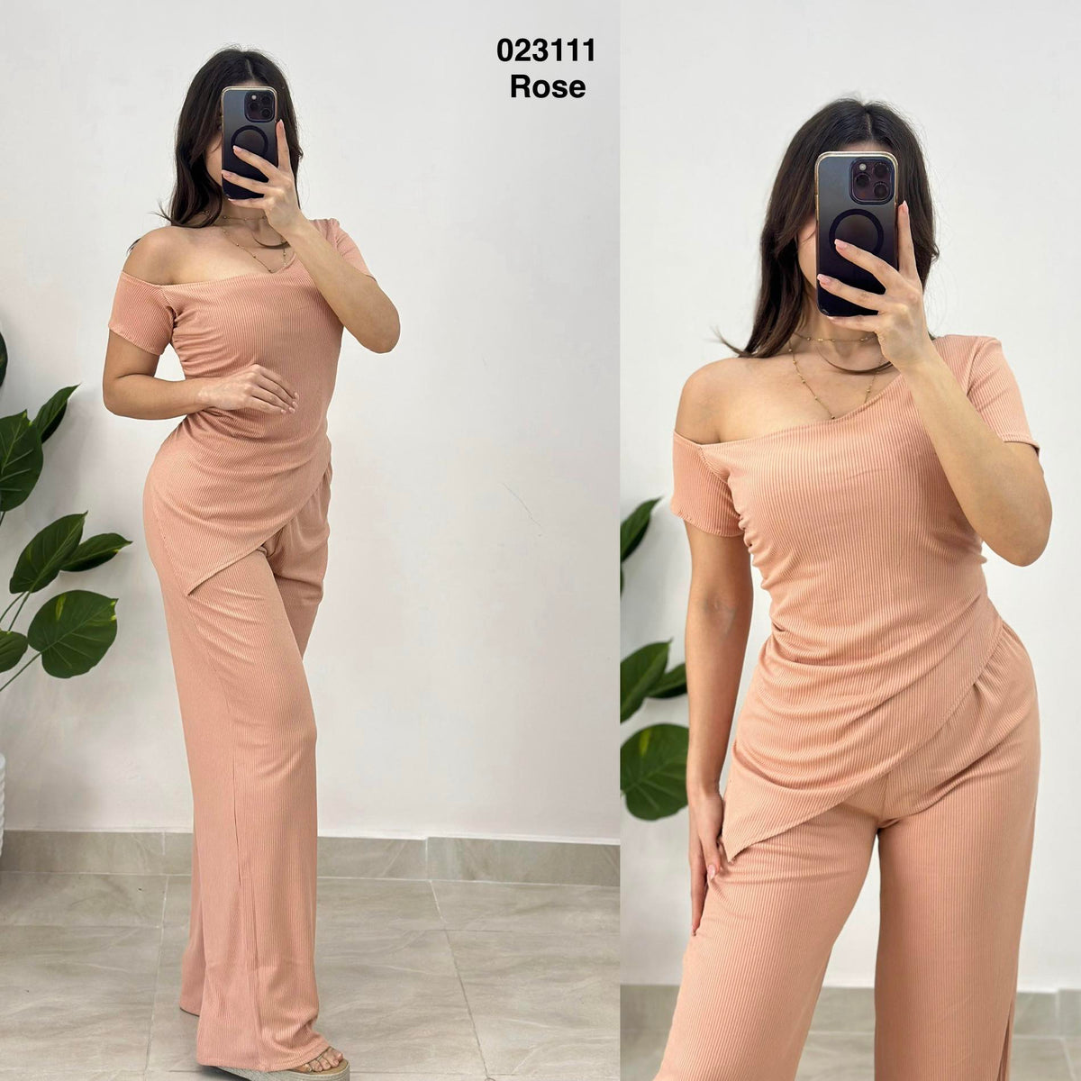 Tenue 2ps haut a encolure asymetrique avec une epaule denudee 023111