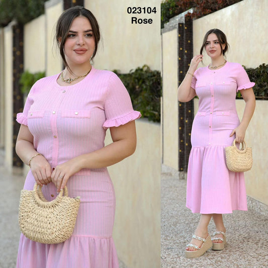 Robe midi évasé avec boutons sur le devant 023104