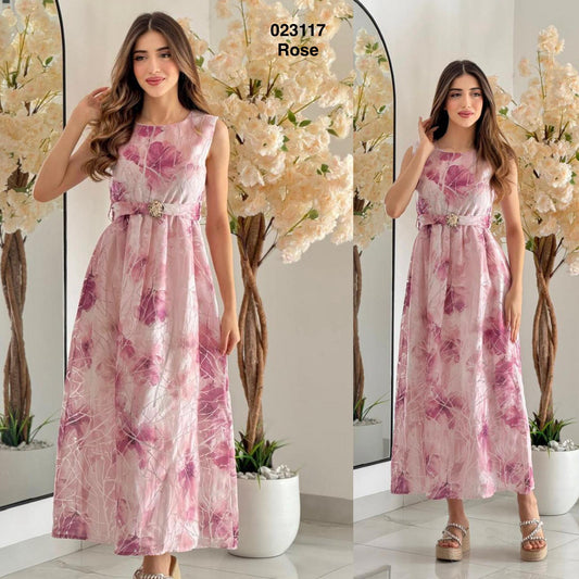 Robe fleurie avec ceinture 023117
