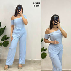 Tenue 2ps haut a encolure asymetrique avec une epaule denudee 023111