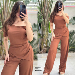 Tenue 2ps haut a encolure asymetrique avec une epaule denudee 023111