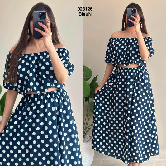 Tenue Midi a pois long top+ jupe 023126
