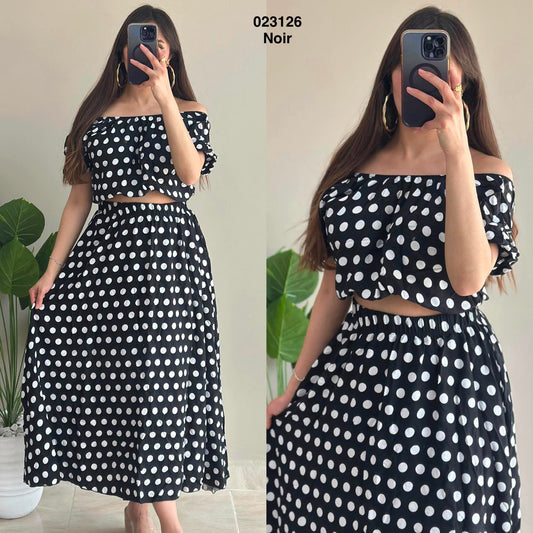 Tenue Midi a pois long top+ jupe 023126