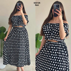 Tenue Midi a pois long top+ jupe 023126