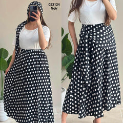 Jupe Midi a pois avec ceinture 023124