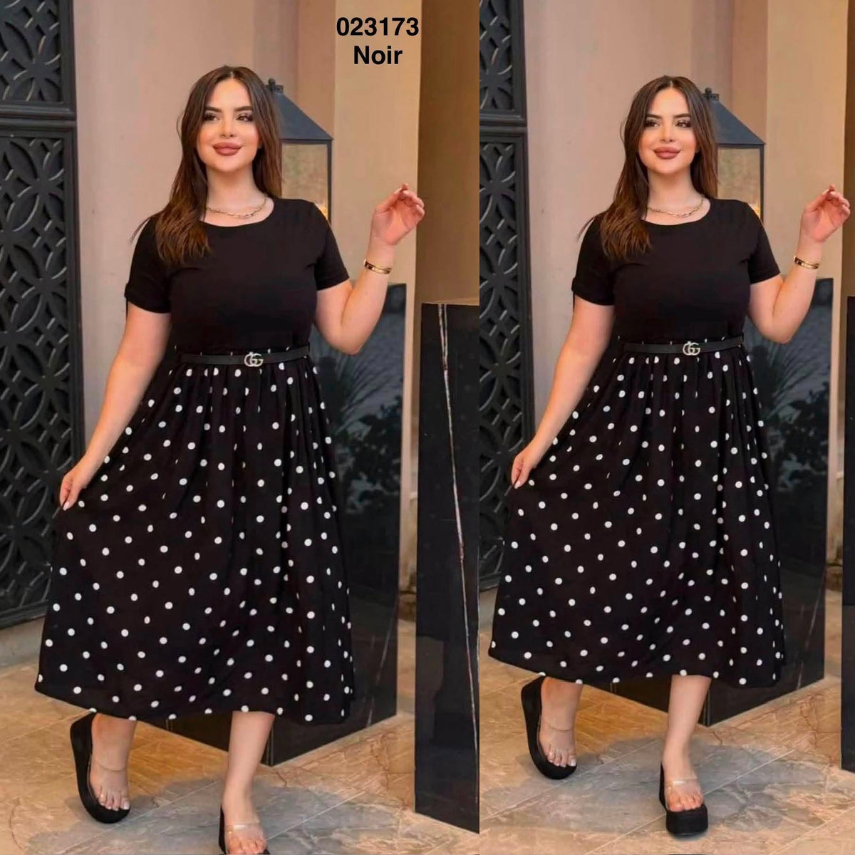 Robe pois avec ceniture 023173