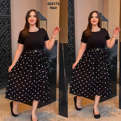 Robe pois avec ceniture 023173