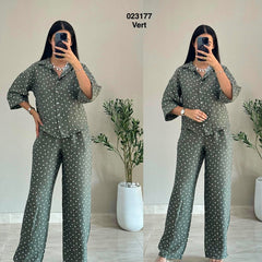 Ensemble 2ps chemise +pantalon avec pois 023177