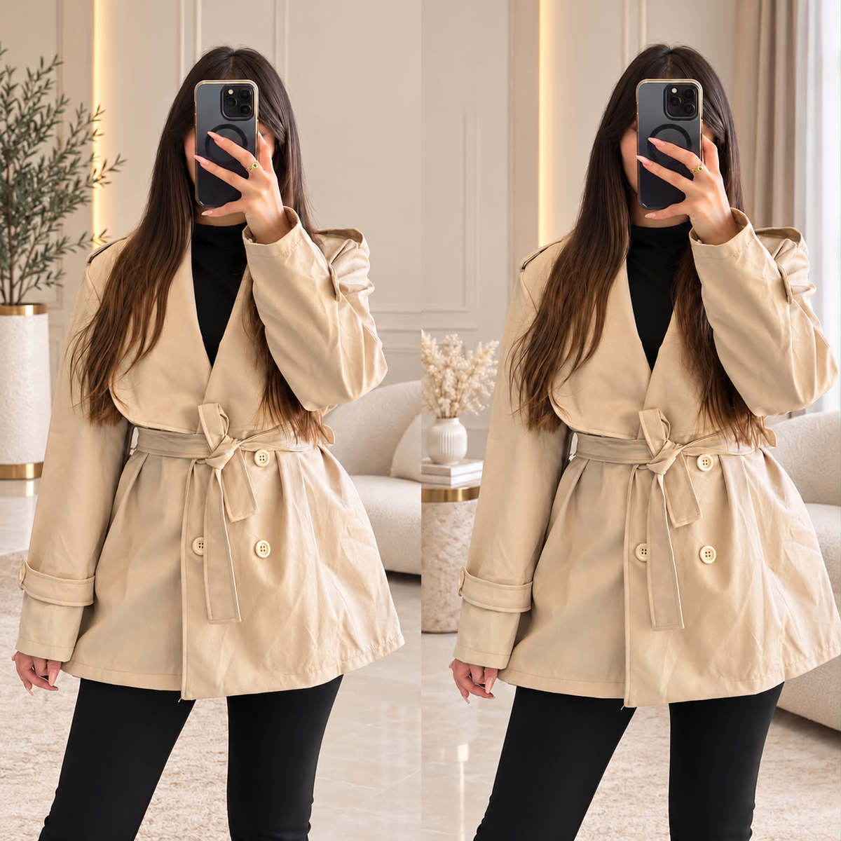 Trench cuir courte avec  ceinture 022815