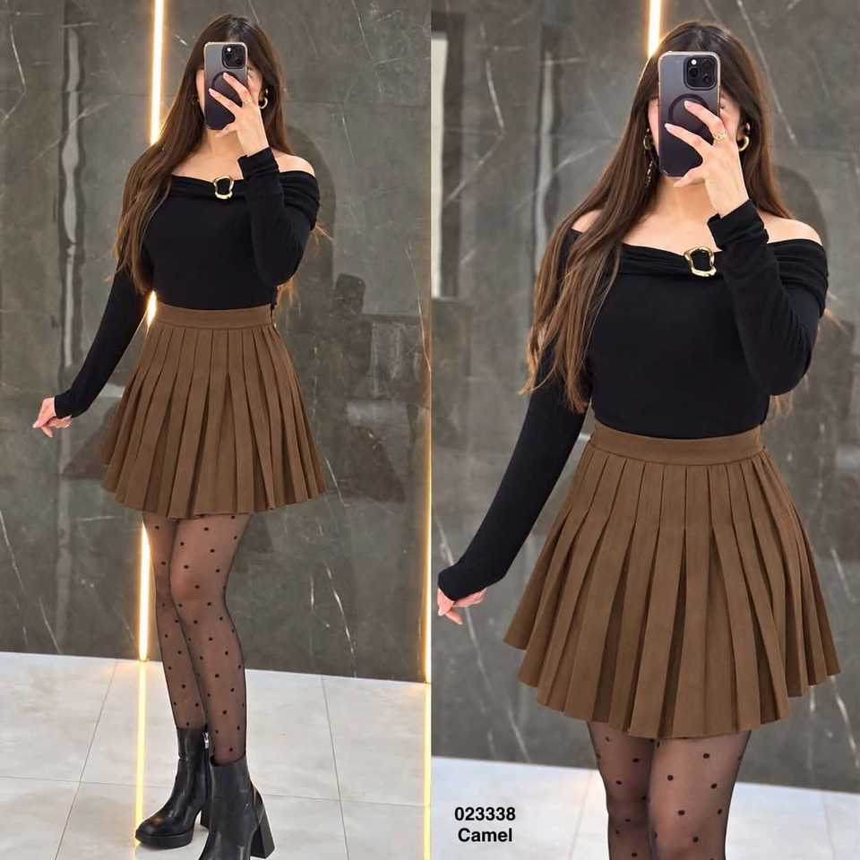 Jupe plissée Camel - 023338