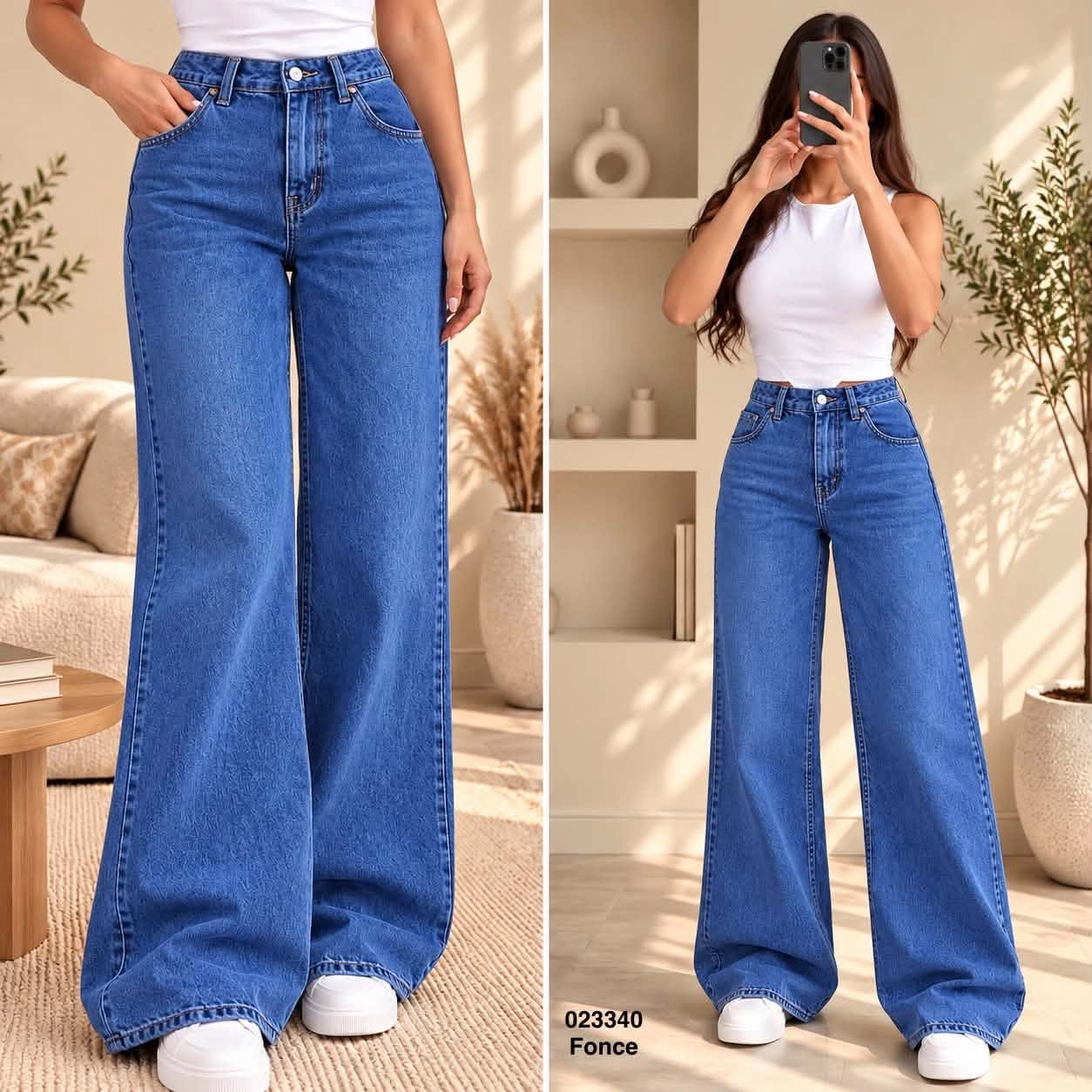 Jean wide leg Foncé référence 023340, deux vues