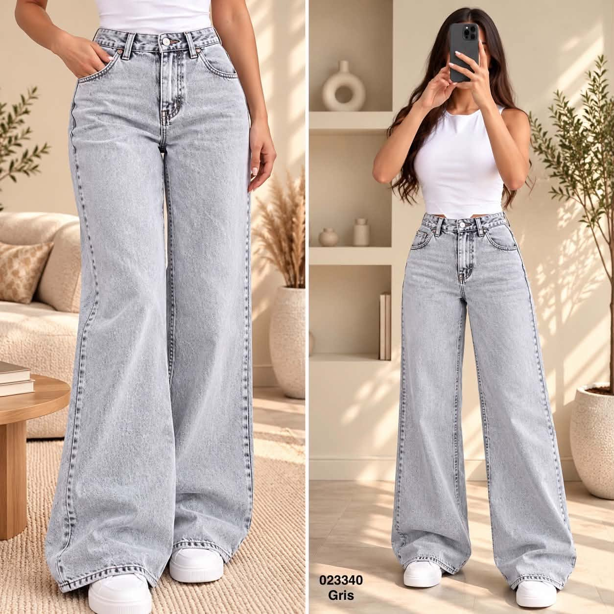 Jean wide leg Gris référence 023340, deux vues