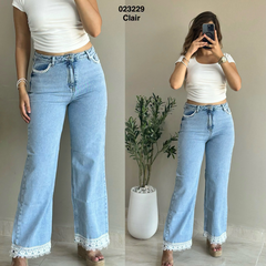 Pantalon large dentelle 023229 couleur Clair