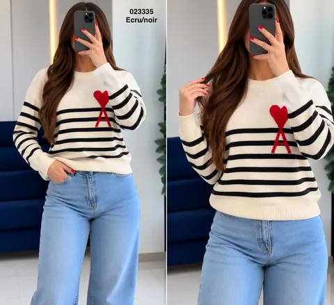 Pull Ecru noir 023335