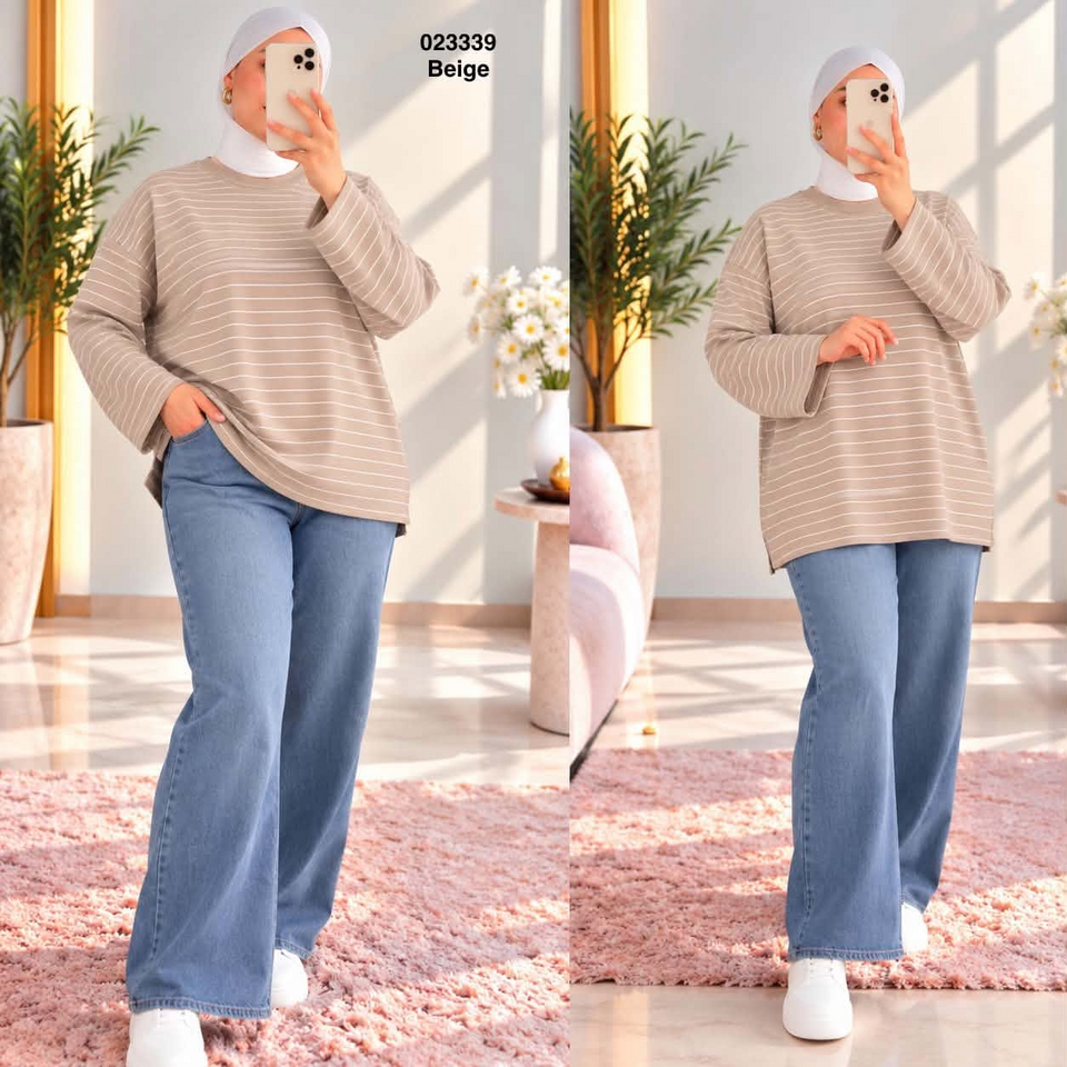 Pull femme rayé beige 023339