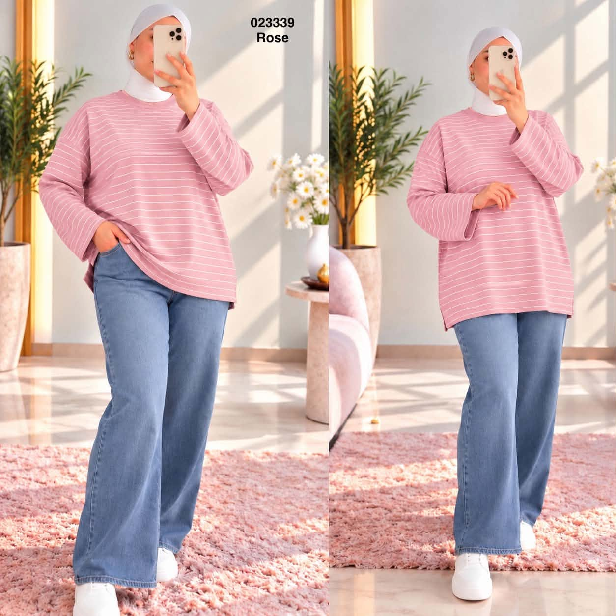 Pull femme rayé rose 023339