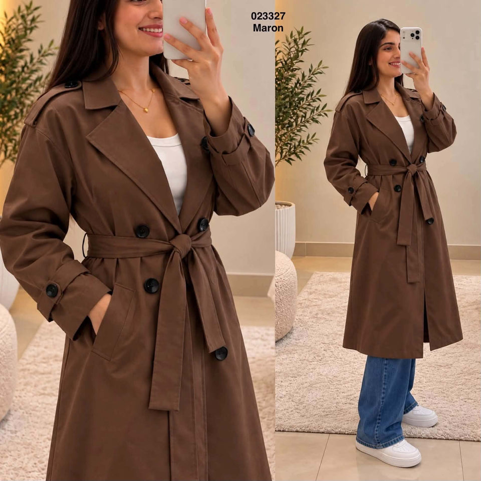 Trench croisé avec ceinture et boutons 023327