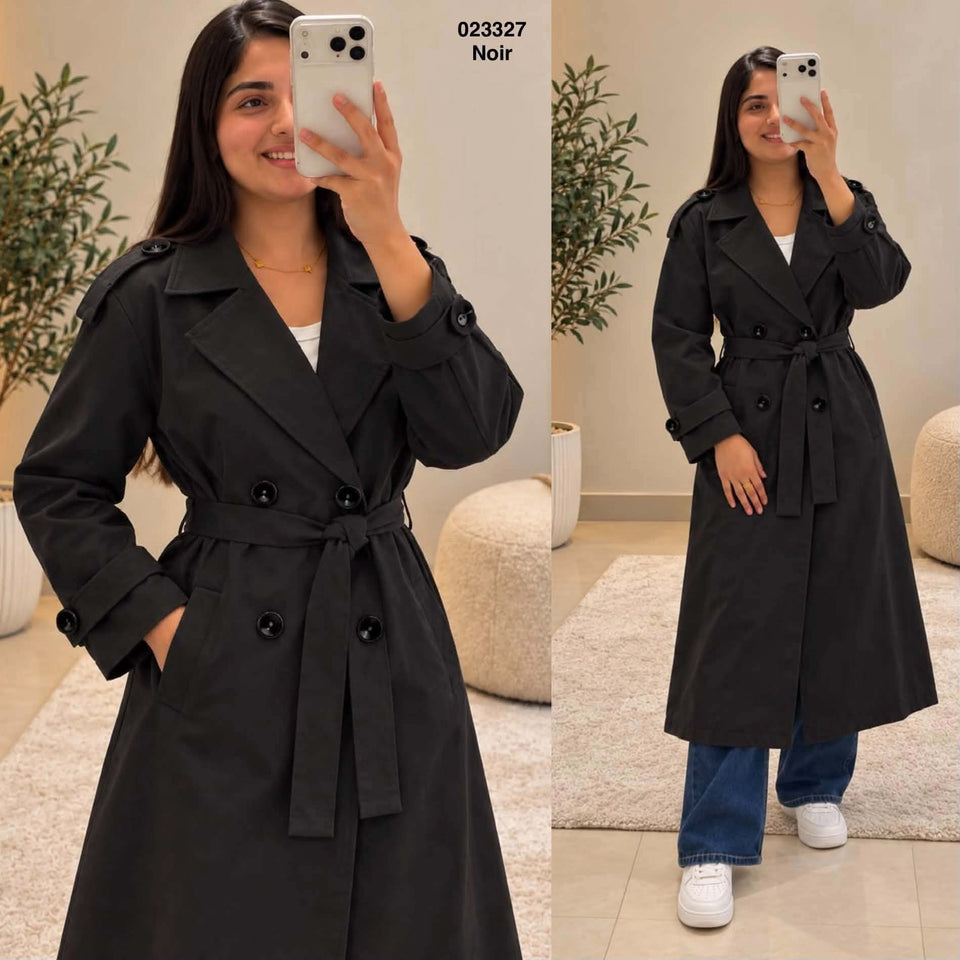 Trench croisé avec ceinture et boutons 023327