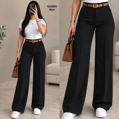 Pantalon large femme sans plis avec ceinture – 023265