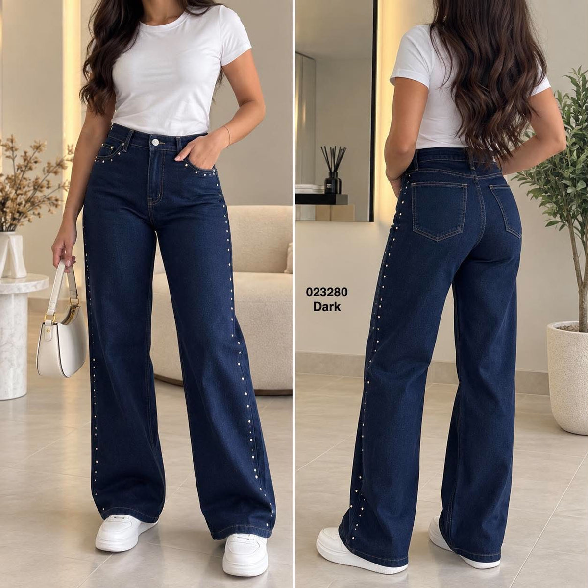Pantalon large avec strass 023280