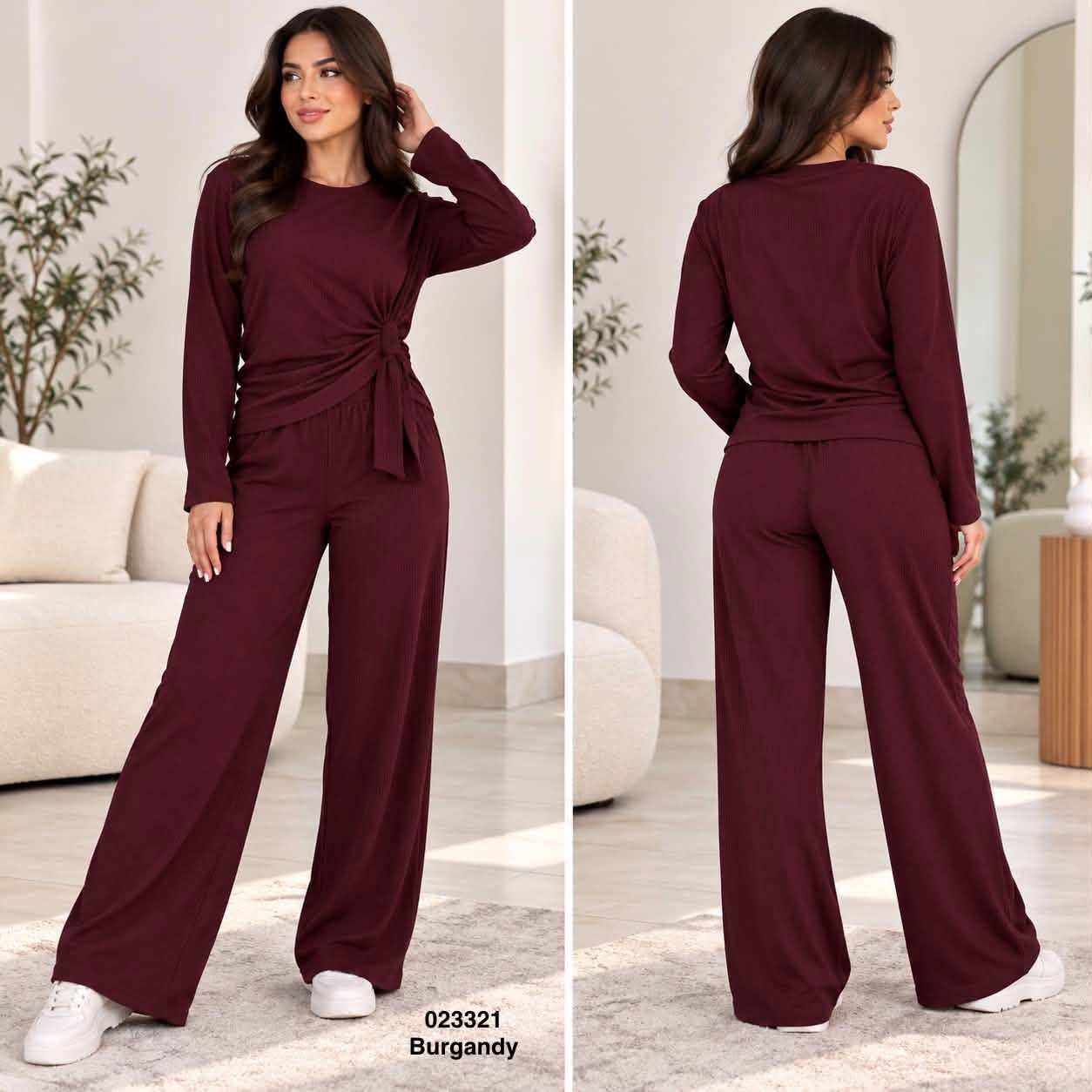 Ensemble femme top noué à la taille et pantalon large – 023321 — photo 2 du modèle porté