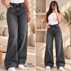 Jean large gris femme taille haute – 023325 — modèle porté