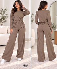 Ensemble femme top noué à la taille et pantalon large – 023321 — photo 3 du modèle porté