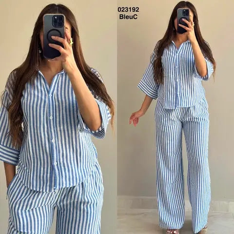 Ensemble 2ps chemise rayé +pantalon