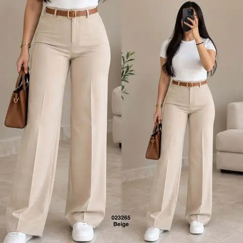 Pantalon large sans plis avec ceinture 023265