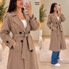 Trench croisé avec ceinture et boutons 023327
