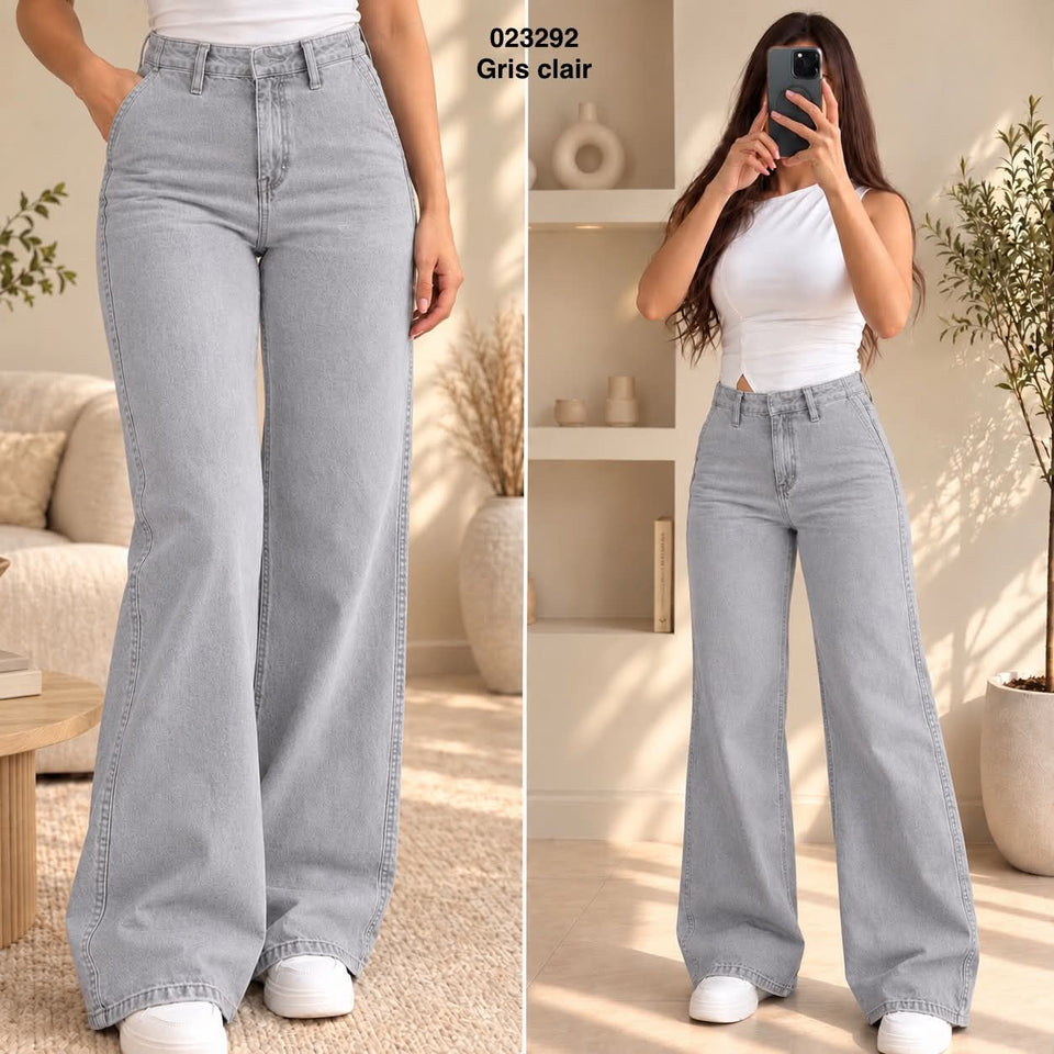 Jean large gris femme taille haute – 023292 — modèle porté