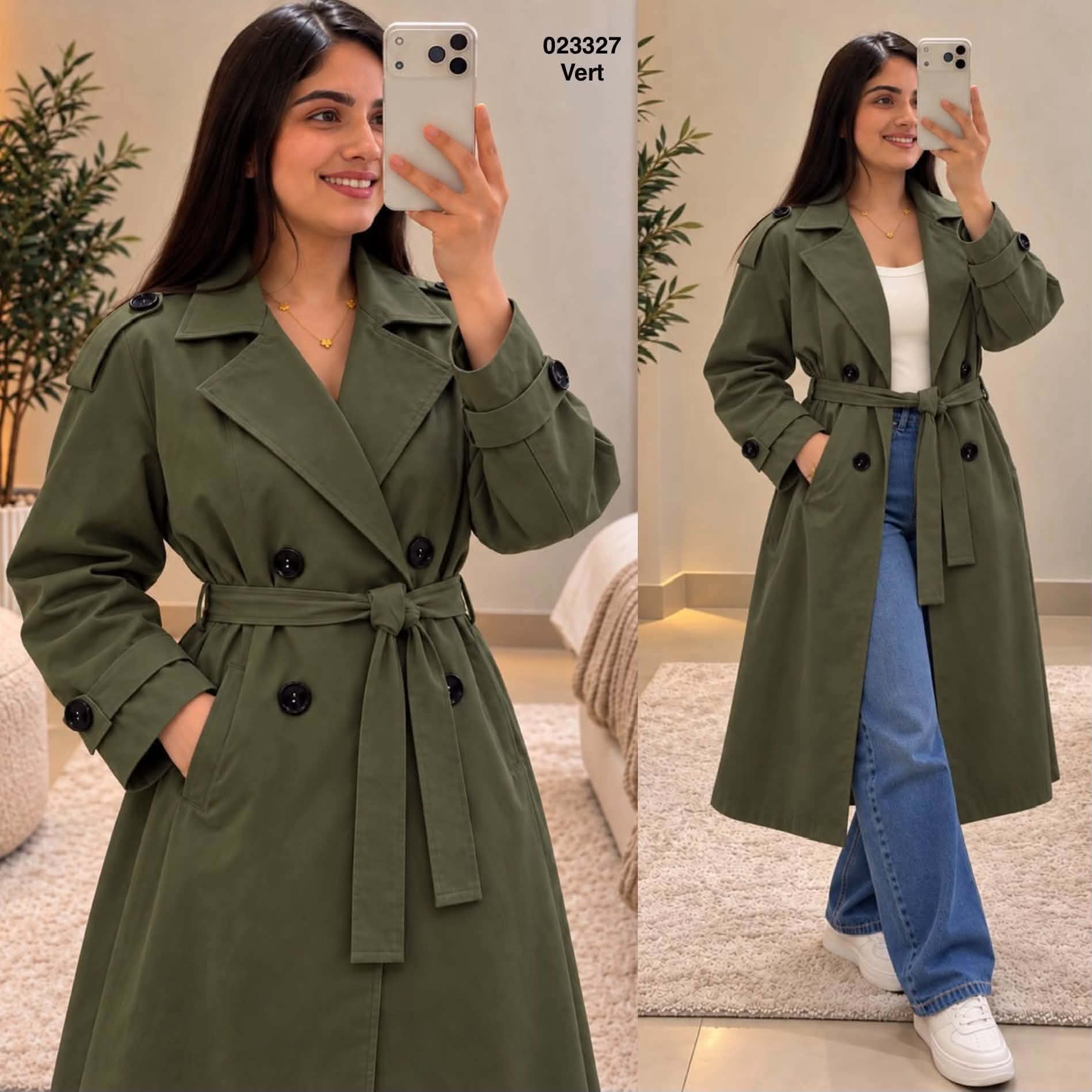 Trench croisé avec ceinture et boutons 023327