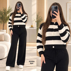 Ensemble raye gilet courte+pantalon 023304