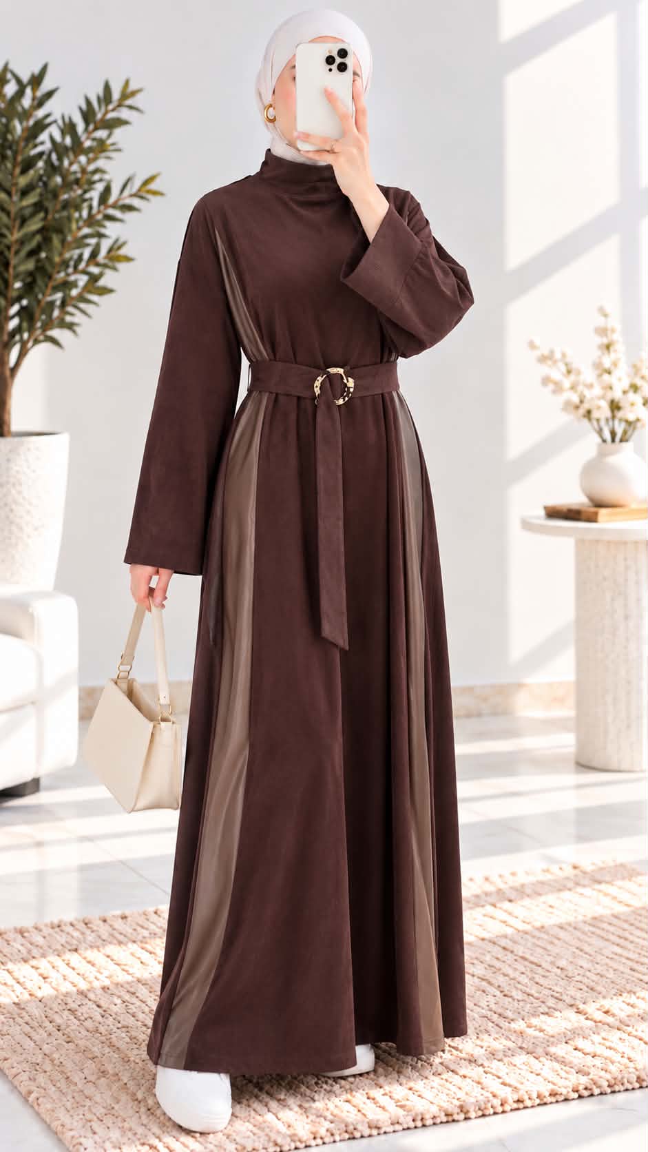 Robe long daim et cuir +ceinture 023028