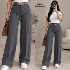 Pantalon large sans plis avec ceinture 023265