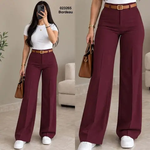 Pantalon large femme sans plis avec ceinture – 023265