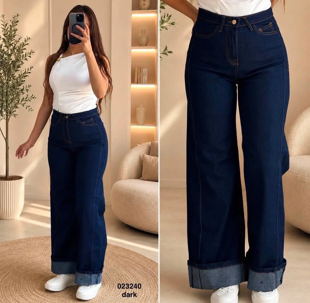 Pantalon large ourlet avec ligne a cote 023240